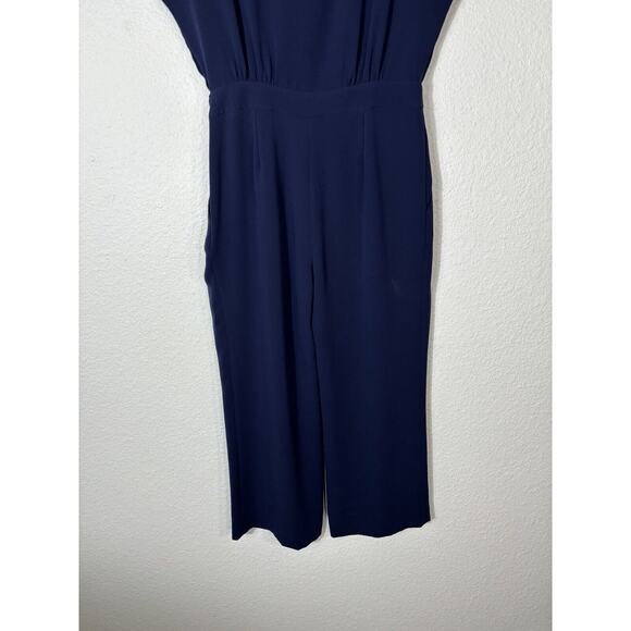 DVF Jumpsuit Womens 6 Navy Blue Triacetate Blend Solid Short Sleeve - Picture 10 of 14